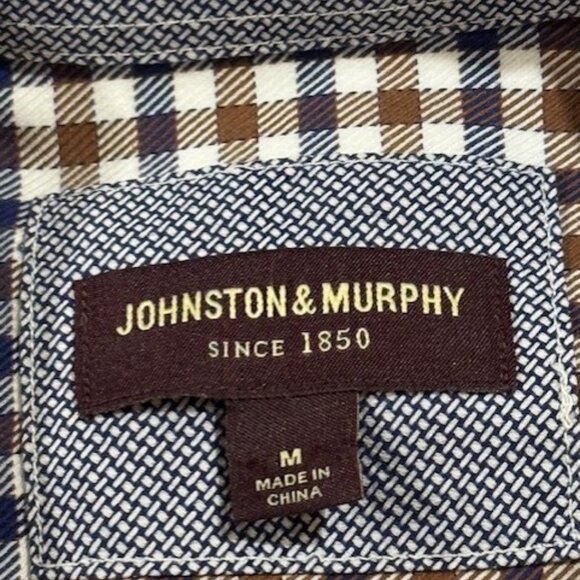 Blue and brown check Johnston & Murphy men's shirt M - Picture 4 of 6
